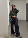 YANYAN KNITS Fall/Winter 2025: Wool plaid cropped sweater/mid-length skirt set YYK-YYW25-2021-GW (Sweater)